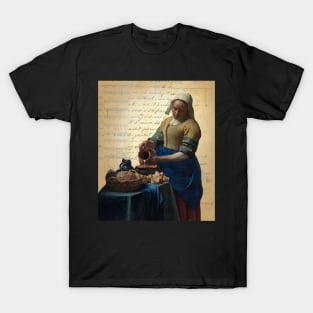 Vermeer’s The Milkmaid on Antique Paper Collage Famous Painting Series T-Shirt